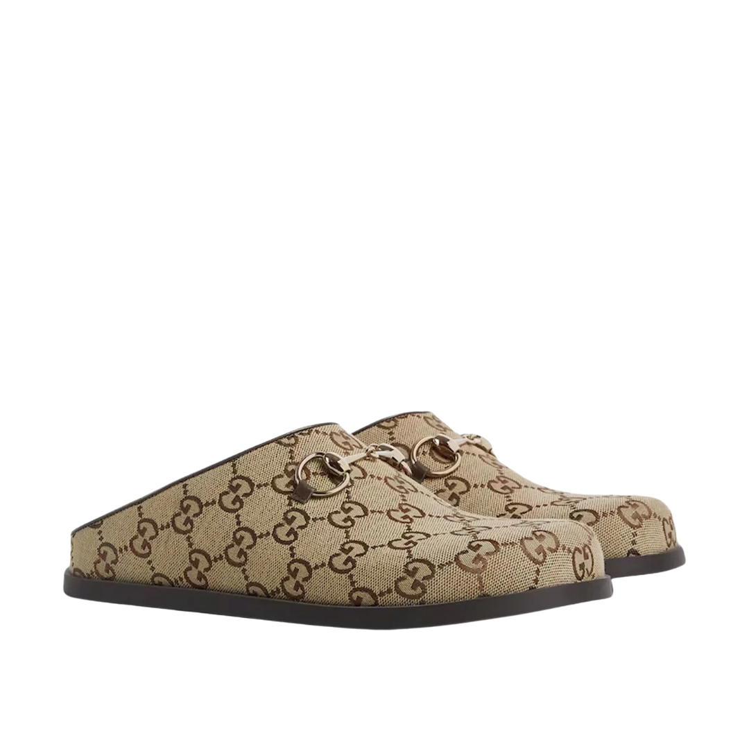GG Monogram Horsebit Flat Mules Braun