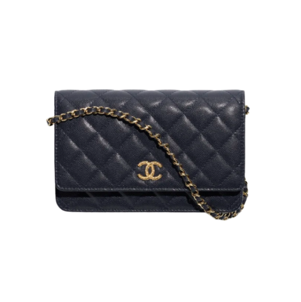 Classic Wallet on Chain Dunkelblau/Gold 19cm