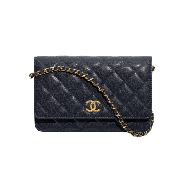 Classic Wallet on Chain Dunkelblau/Gold 19cm