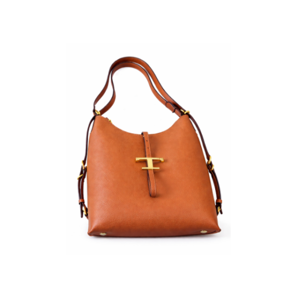 T Zeitlose Schultertasche aus Leder, mittelgroß braun 38 cm