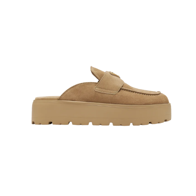 Plateau-Mules aus Wildleder Beige