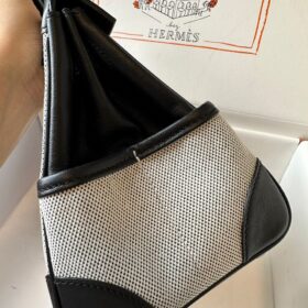 Birkin 25 Cargo Ecru-Schwarz Toile H Canvas - Schwarze Swift Palladium-Beschläge 25 cm