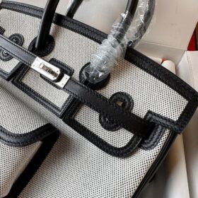 Birkin 25 Cargo Ecru-Schwarz Toile H Canvas - Schwarze Swift Palladium-Beschläge 25 cm