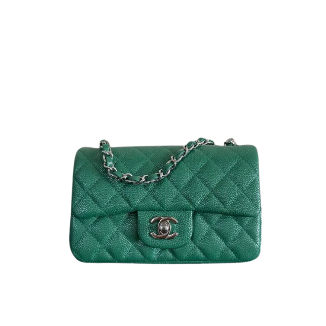 Classic Mini Flap Smaragdgrün/Silber 20 cm