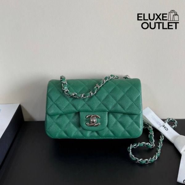 Classic Mini Flap Smaragdgrün/Silber 20 cm