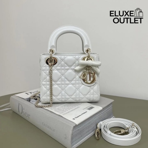 Mini Lady D Tasche mit Kette Weiß 17cm
