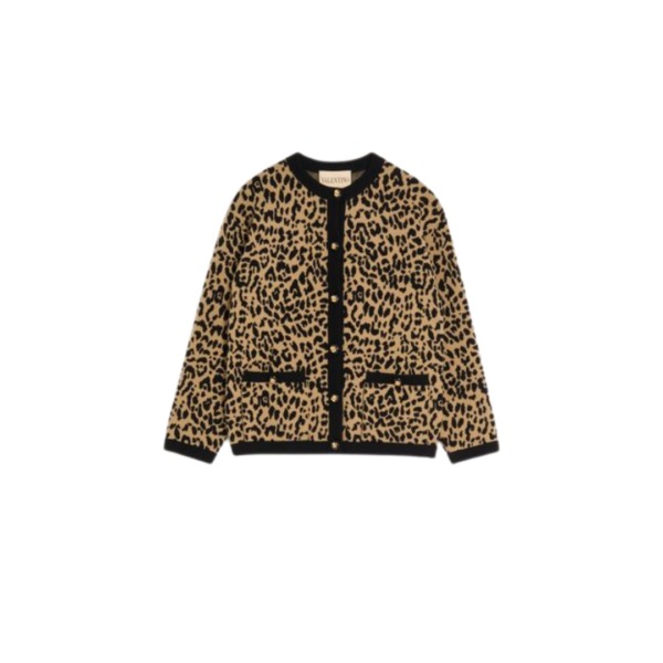 Wollstrickjacke mit Jacquard-Tiermuster