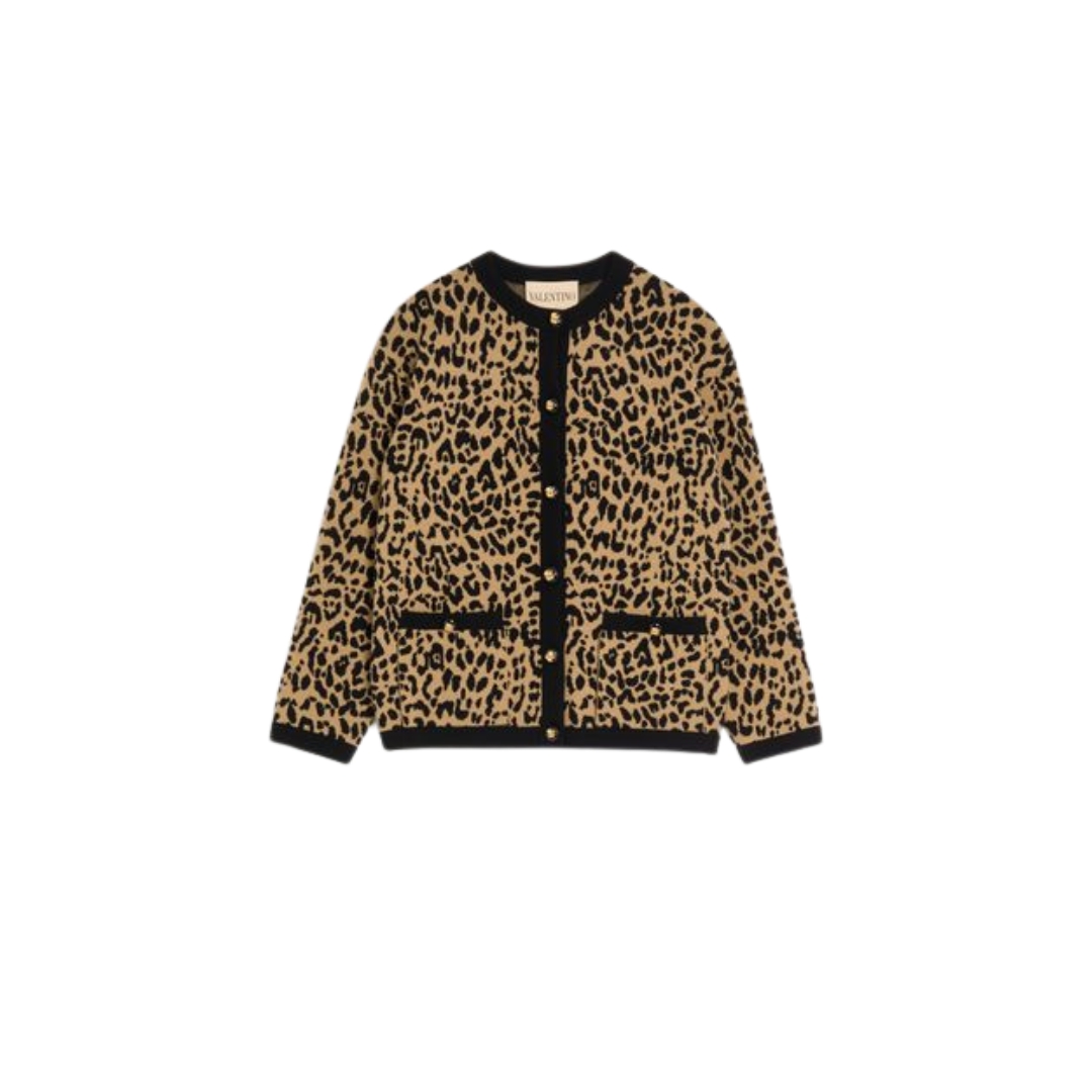 Wollstrickjacke mit Jacquard-Tiermuster