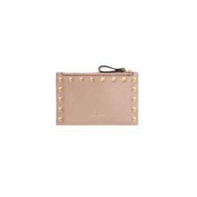 Rockstud Kartenetui aus genarbtem Kalbsleder 13 cm