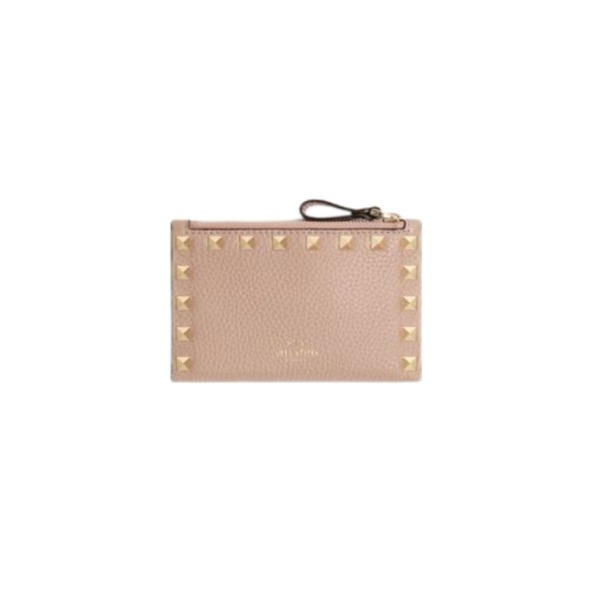 Rockstud Kartenetui aus genarbtem Kalbsleder 13 cm