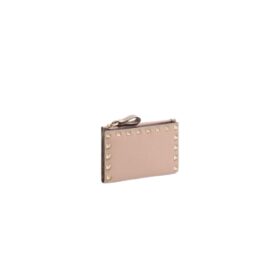 Rockstud Kartenetui aus genarbtem Kalbsleder 13 cm