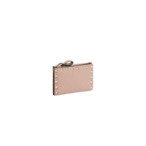 Rockstud Kartenetui aus genarbtem Kalbsleder 13 cm