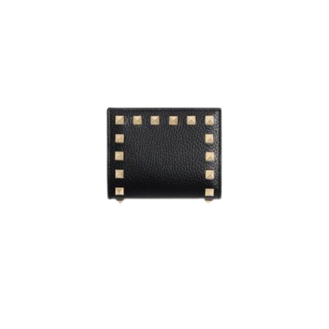 Rockstud Geldbörse aus genarbtem Kalbsleder 8.3 cm