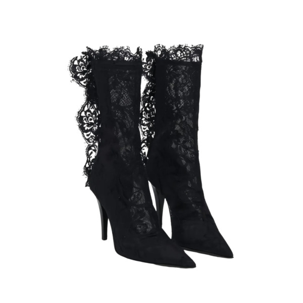 Spitzenbesetzter Stiletto Schwarz
