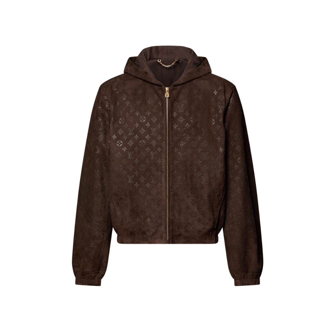 Veloursleder Hoodie Dunkelbraun