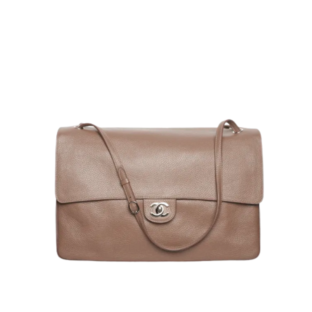 Maxi Flap Bag Hellbraun/Silber 38.5 cm
