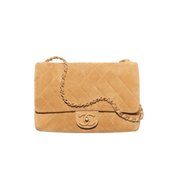 Klappe aus Wildleder-Kalbsleder, Gold/Dunkelbeige