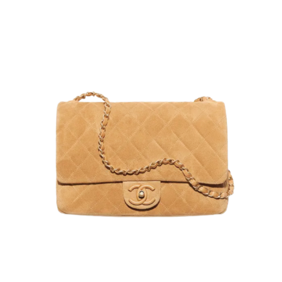 Klappe aus Wildleder-Kalbsleder, Gold/Dunkelbeige