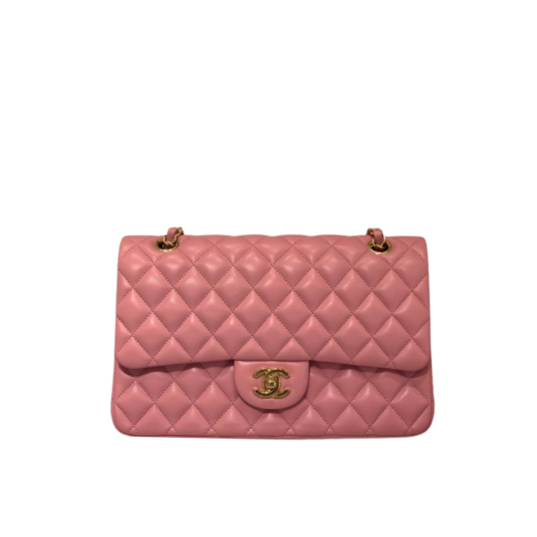 Klassische Doppelklappen-Tasche fuchsiafarbenem Lammleder 25,5 cm