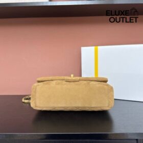 Klappe aus Wildleder-Kalbsleder, Gold/Dunkelbeige