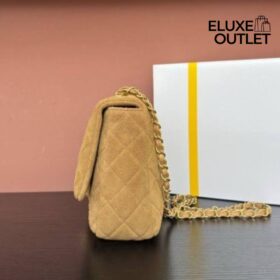 Klappe aus Wildleder-Kalbsleder, Gold/Dunkelbeige
