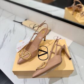 VLogo Metallic-Leder Slingback-Pumps