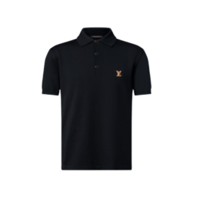 Kurzarm Polohemd mit Signatur Schwarz