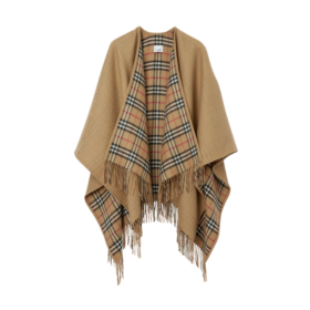 Wendbarer Wollcape mit Karomuster Archivbeige
