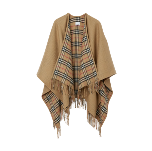 Wendbarer Wollcape mit Karomuster Archivbeige