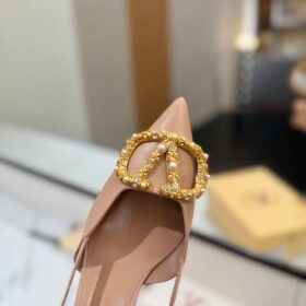 VLogo Metallic-Leder Slingback-Pumps