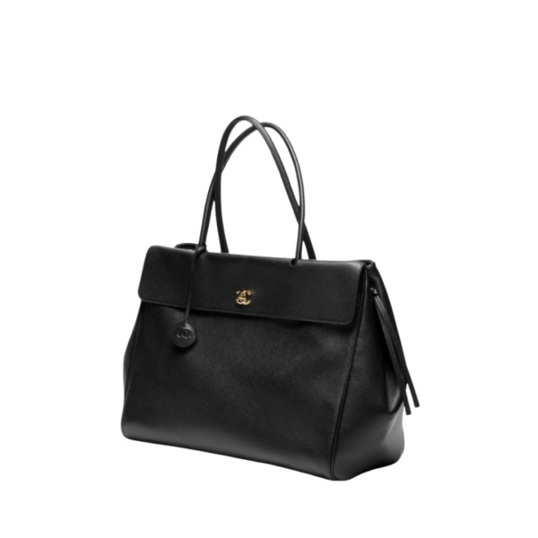 Große Tote-Tasche / Schwarz mit goldfarbenen Metall 33 cm