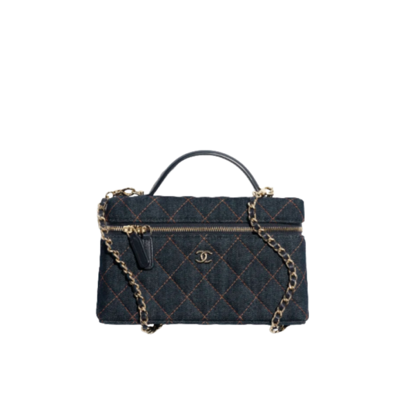 Klassische Kosmetikkette Denim/Gold 17 cm