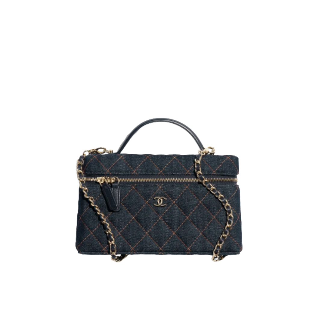 Klassische Kosmetikkette Denim/Gold 17 cm