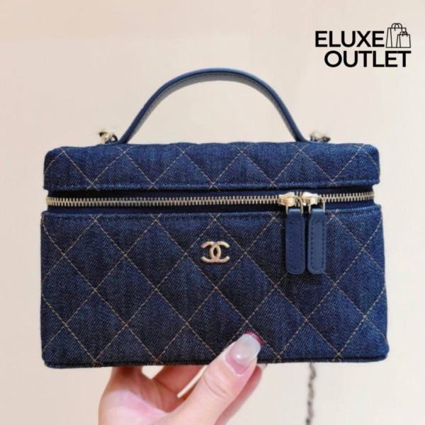 Klassische Kosmetikkette Denim/Gold 17 cm