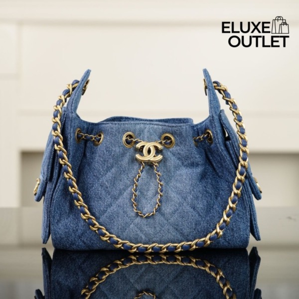 25 Mini Verwaschener Denim / Gold 20 cm