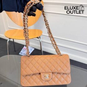 Klassische Double-Flap in Gold/Beige 25 cm