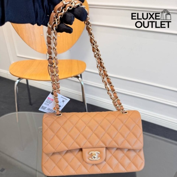 Klassische Double-Flap in Gold/Beige 25 cm