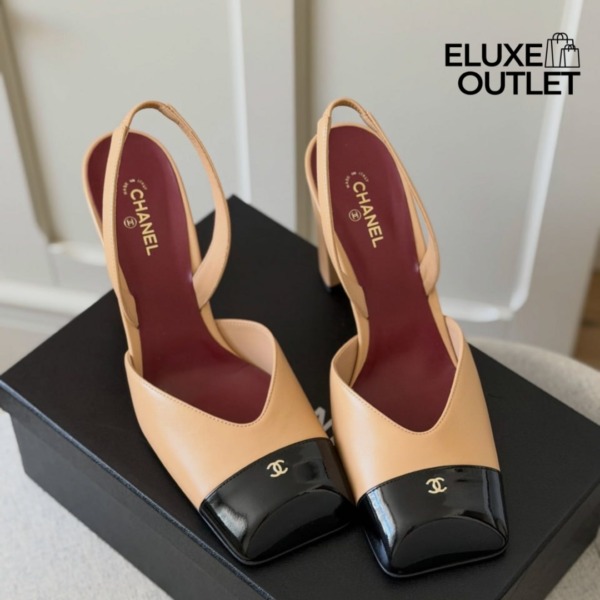 Slingbacks Beige/Schwarz 9 cm
