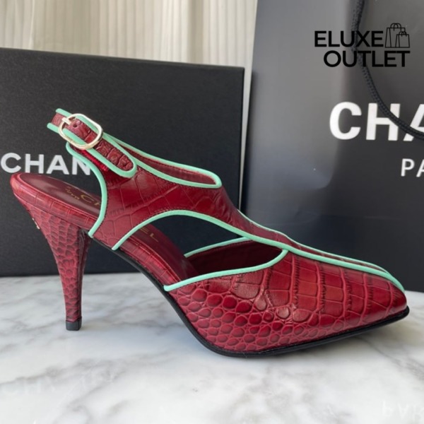 Slingbacks Burgund/Grün 9.5 cm