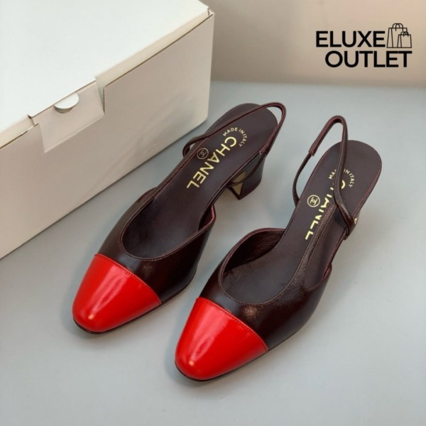 Slingbacks Braun/Rot 9 cm