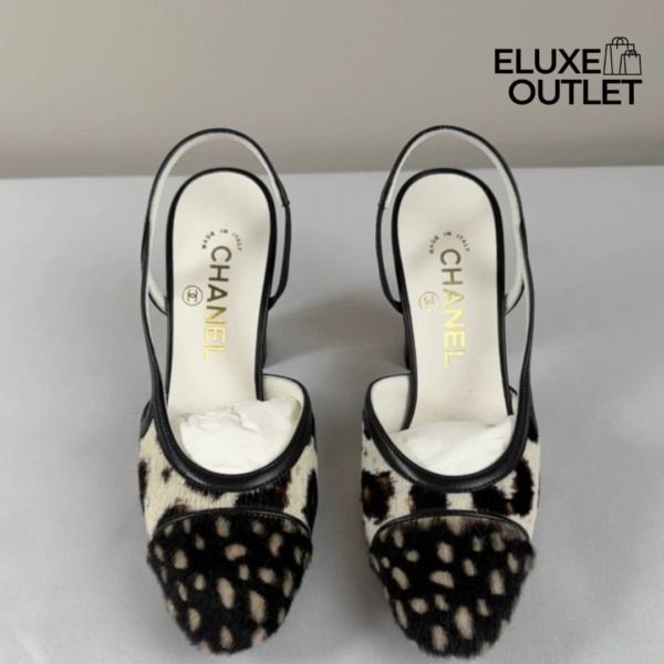 Slingbacks Weiß/Schwarz 9 cm