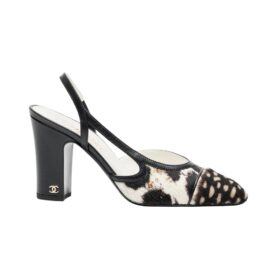 Slingbacks Weiß/Schwarz 9 cm