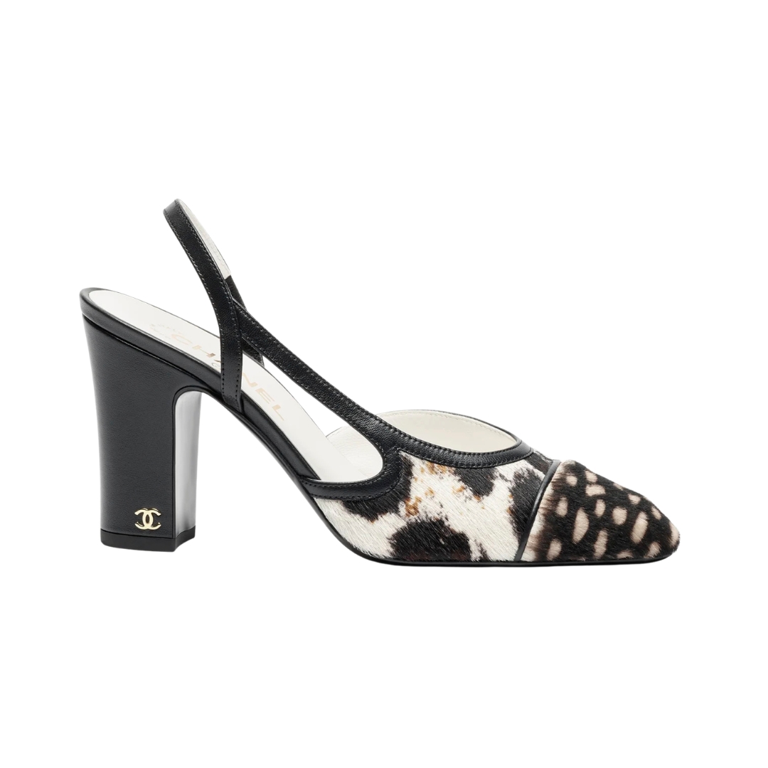 Slingbacks Weiß/Schwarz 9 cm