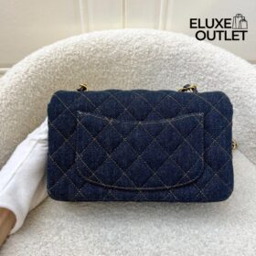 Mini Classic Handtasche Denim Dunkelblau/Gold 20 cm