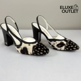 Slingbacks Weiß/Schwarz 9 cm