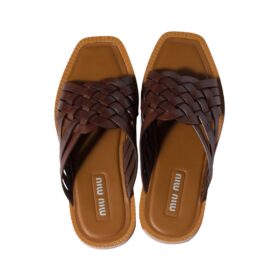 Leather Slides Cognac