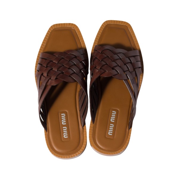 Leather Slides Cognac