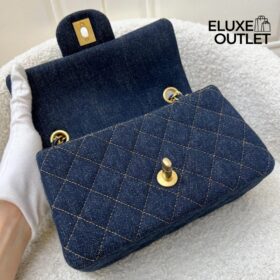 Mini Classic Handtasche Denim Dunkelblau/Gold 20 cm