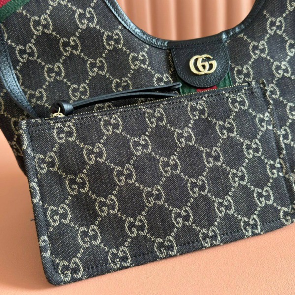 Kleine Schwarze GG-Denim-Tasche 25 cm