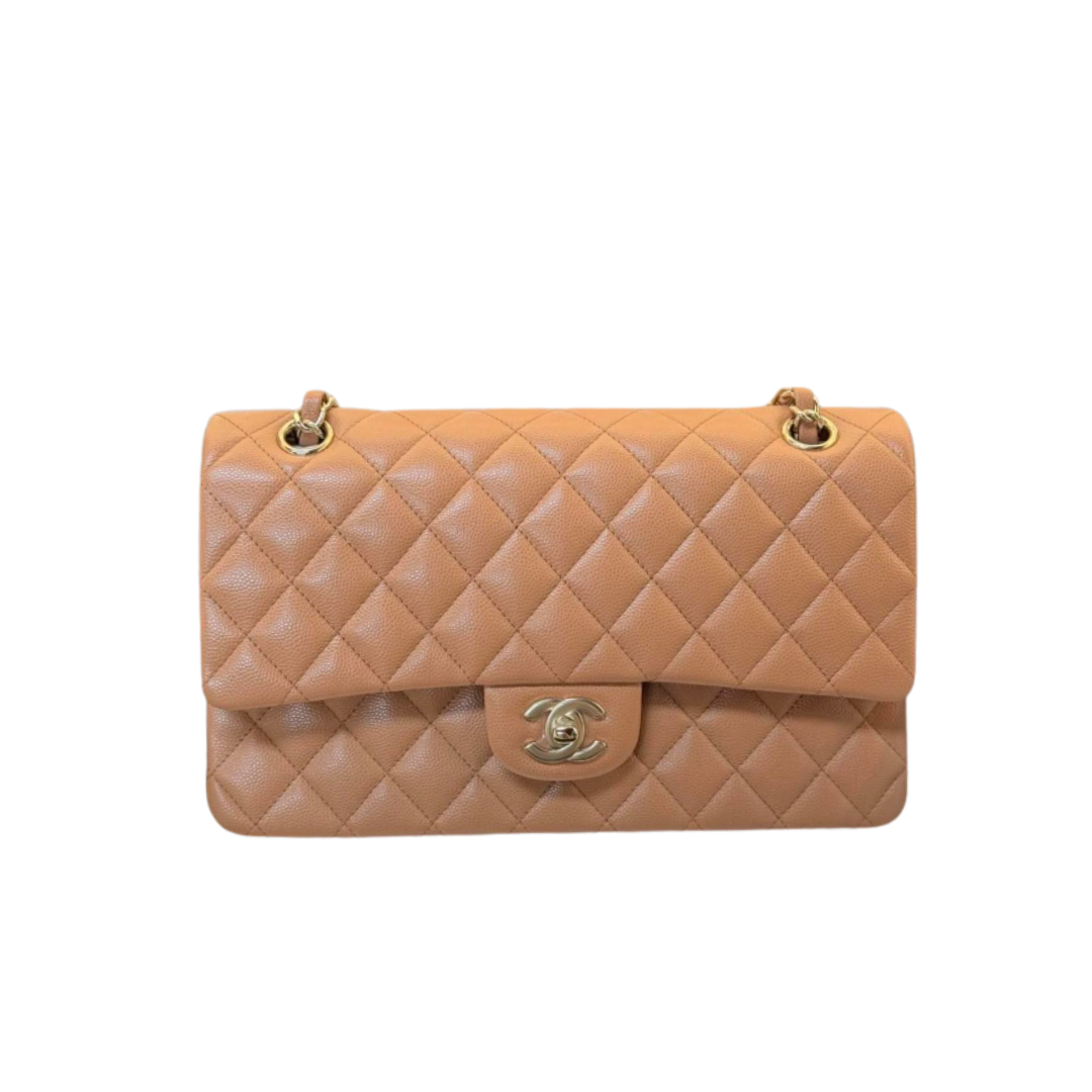 Klassische Double-Flap in Gold/Beige 25 cm